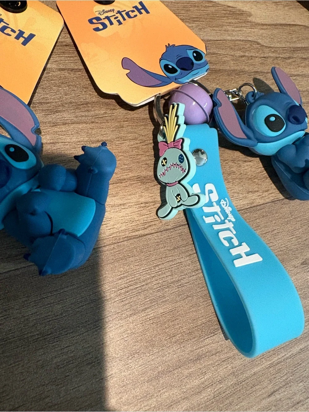 Disney Blue Stitch Silicone Keychain Wrist Strap with Purple Bell Charm - get 4